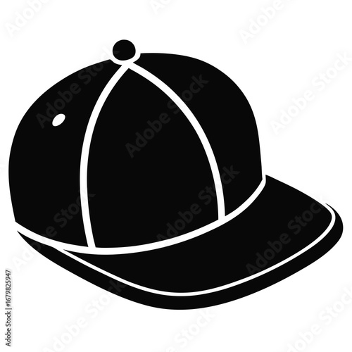 Flat Brim Snapback Hat Black Silhouette Vector on White Background