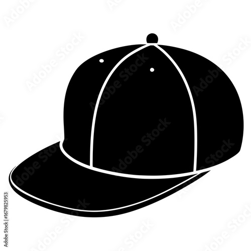 Flat Brim Snapback Hat Black Silhouette Vector on White Background