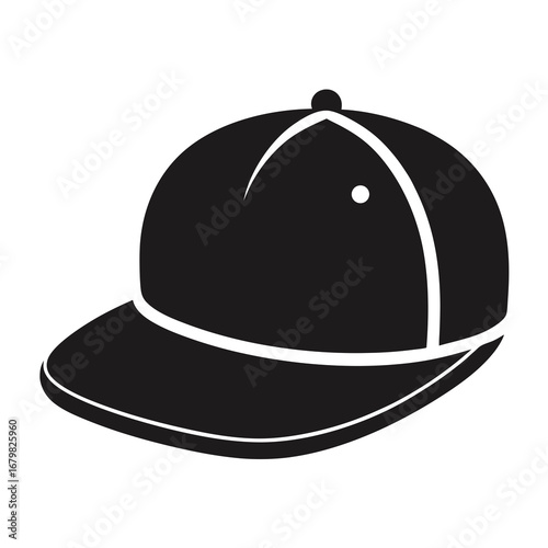 Flat Brim Snapback Hat Black Silhouette Vector on White Background
