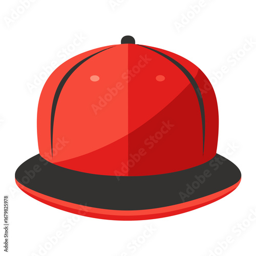 Flat Brim Snapback Hat Black Silhouette Vector on White Background