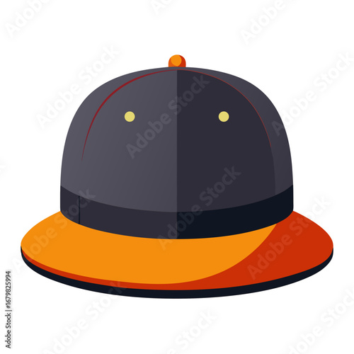 Flat Brim Snapback Hat Black Silhouette Vector on White Background