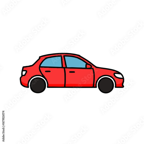 Red sedan car illustration, a simple and clean design for transportation.