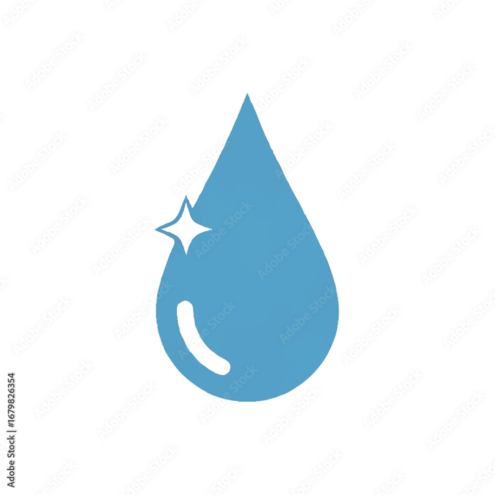 Fototapeta premium A simple blue water drop icon with a sparkle, isolated on white.