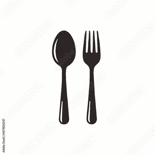 Illustration of a spoon and fork, common eating utensils for dining and serving food.