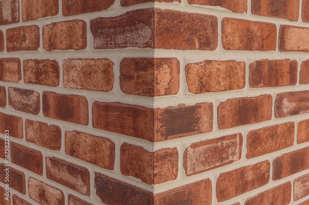 Obraz premium Brick wall corner, exterior, texture, background, construction, design, architecture, close-up