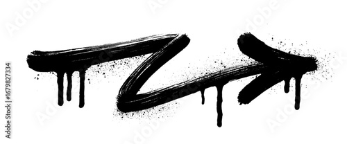 Graffiti spray paint zigzag arrow right with overspray, drips and splatters. Grunge graffiti spray bold arrow. Vector street art urban sticker perfect tattoos, hip hop-inspired designs.