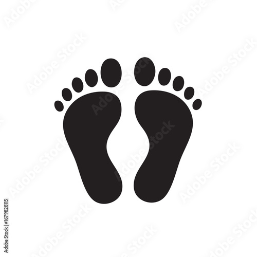 Black Silhouette of Two Bare Footprints Facing Each Other on a White Background feet step