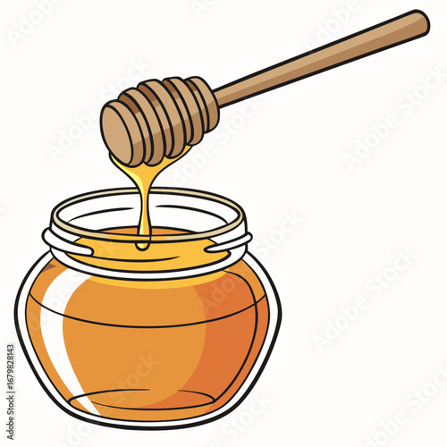 honey dripping from a wooden dipper