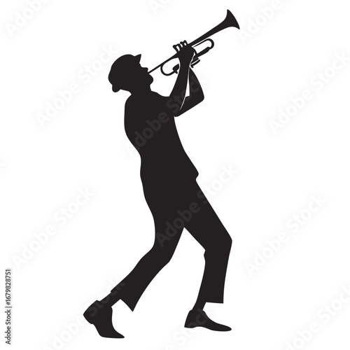 black silhouette trumpet player performing music clip art preview
