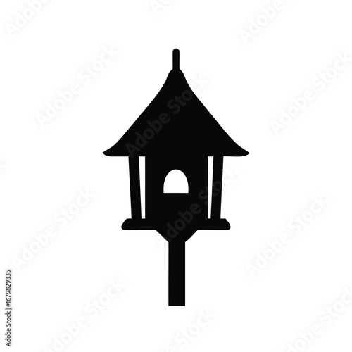 Black silhouette of a birdhouse against a white background illustration