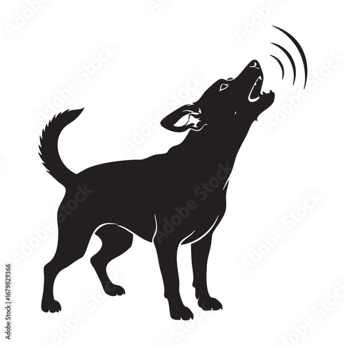 Silhouette of a Dog Howling with Sound Waves on White Background canine animal