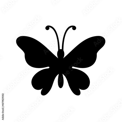 Elegant Butterfly Silhouette with Delicate Antennae and Wing Detail on White Background