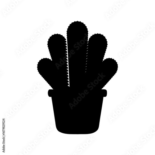 Black Silhouette of Potted Cactus Plant, Three Columns, Simplistic Design