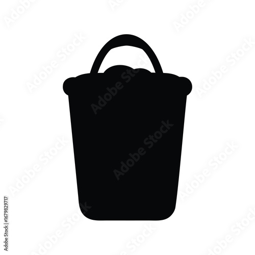 Silhouette of a full bucket with rounded handle against white background