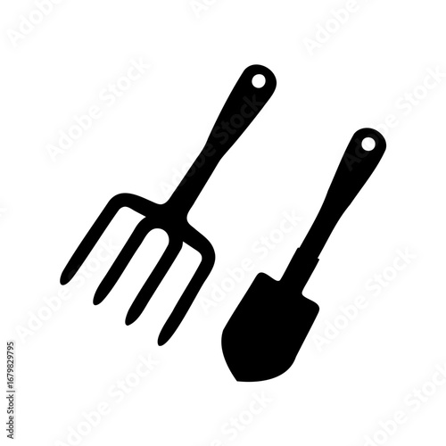 Gardening Tools Silhouette Featuring a Hand Trowel and a Garden Fork
