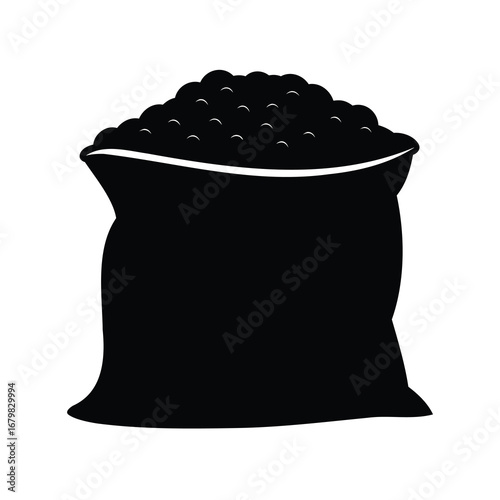 Stylized Illustration of a Black Sack or Bag Overfilled with Grain