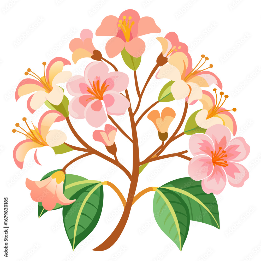 Obraz premium Cartoon Pink Blossom Branch Illustration