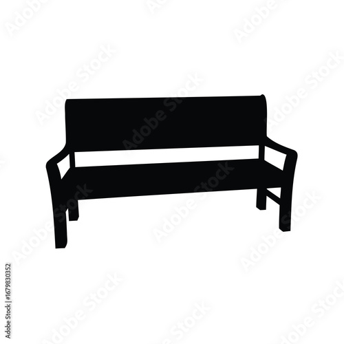 Silhouette of a sturdy park bench against a pure white backdrop