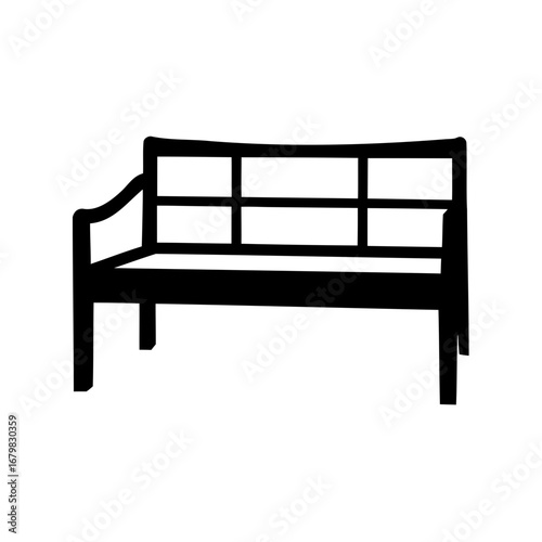 Black silhouette of a wooden park bench with a slatted back