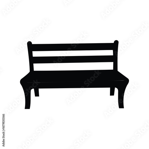 Silhouette of a park bench with a classic design on a white background