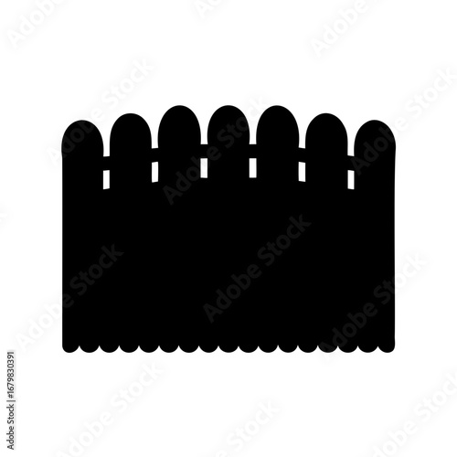Silhouette of a classic picket fence with rounded posts, graphic illustration