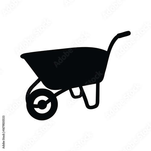 Simple Silhouette Illustration of a Wheelbarrow for Garden or Construction Work