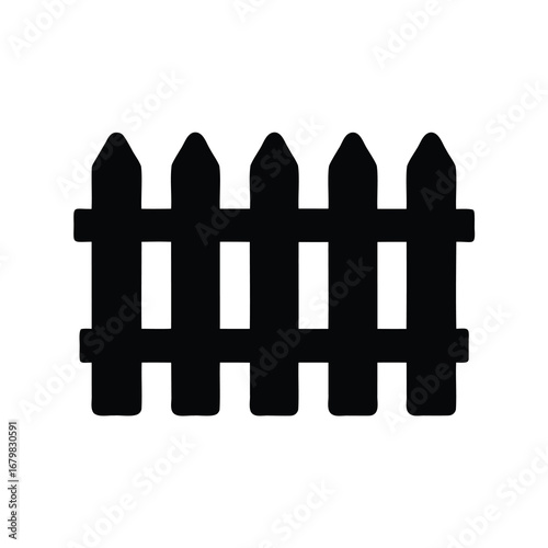 Black silhouette of a picket fence isolated on a white background