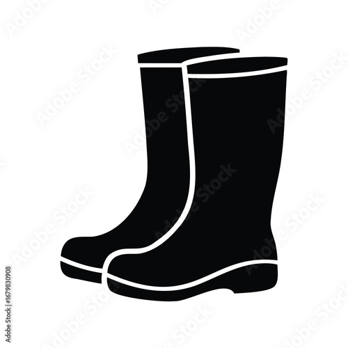 Pair of Black Rubber Rain Boots or Wellington Boots Isolated on White