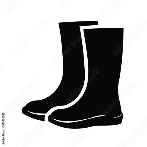 Black silhouette illustration of two rubber boots for outdoor activities