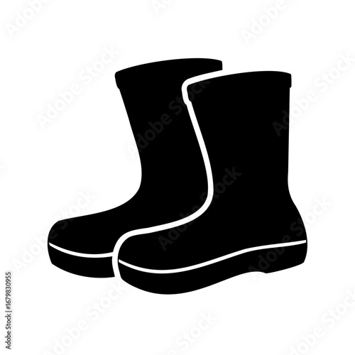 Illustration of two black rubber boots for rainy weather protection on white
