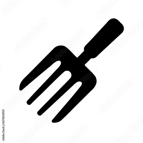 Iconographic representation of a gardening fork used for cultivating soil and crops
