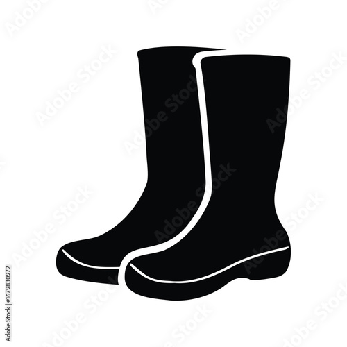 Pair of black rain boots illustration for garden and weather protection