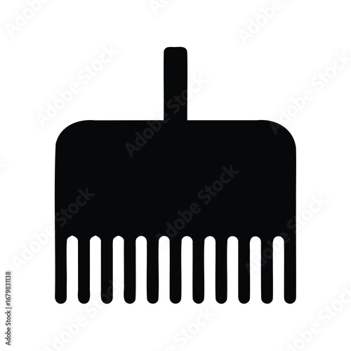 Black silhouette illustration of a garden rake or cleaning comb with prongs