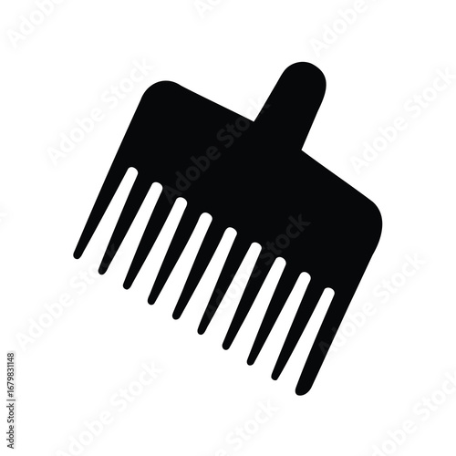 Stylized black and white graphic illustration of a pick comb for hair