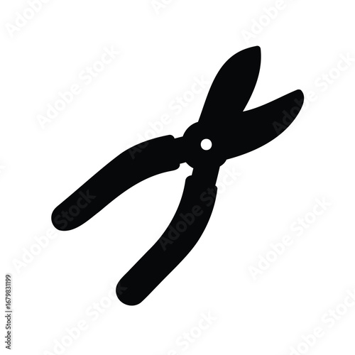 Isolated black silhouette of pruning shears on white background illustration image
