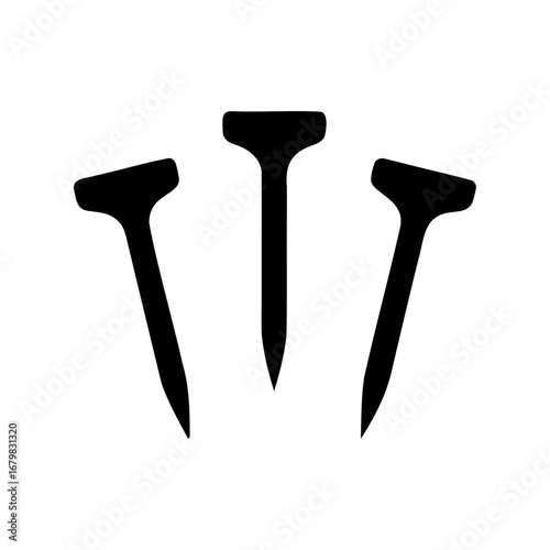 Three stylized black nails driven into surface on a white background
