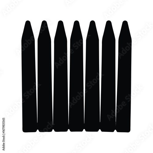 Seven Solid Black Fence Pickets Against a White Background Offering Silhouette