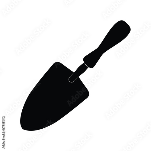 Black silhouette of garden trowel, a tool for planting, in vector format