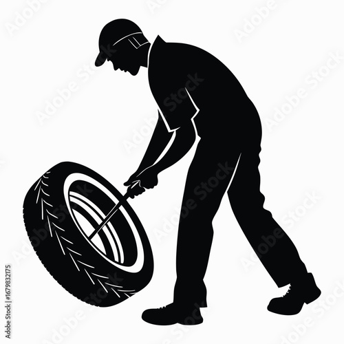Man fixing tire