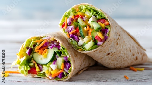 Fresh veggie wraps with vibrant colors and healthy ingredients, perfect for a light meal or snack, showcasing freshness and flavor.