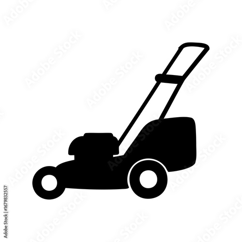 Black silhouette of a lawn mower on a white background art