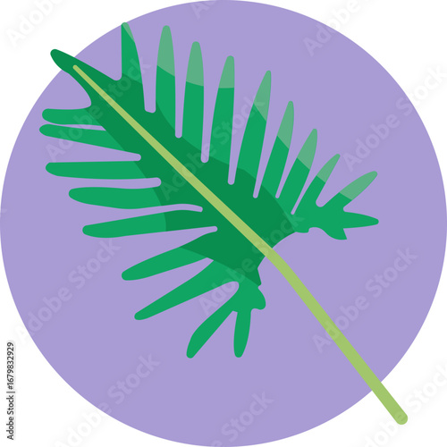 Stylized illustration of a sago palm leaf with symmetrical, narrow fronds radiating from the center.