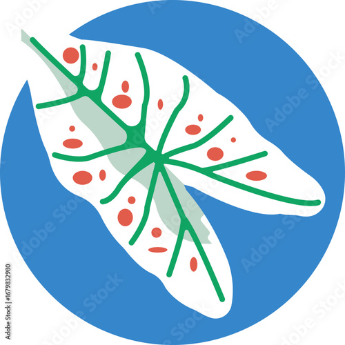 Stylized depiction of a lush, tropical Alocasia leaf.