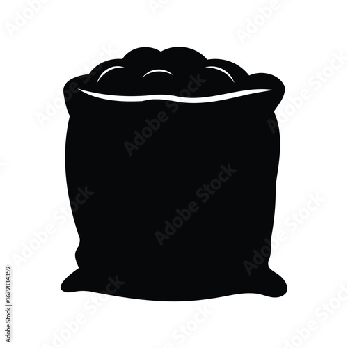 A black silhouette of a bag filled with contents that are obscured