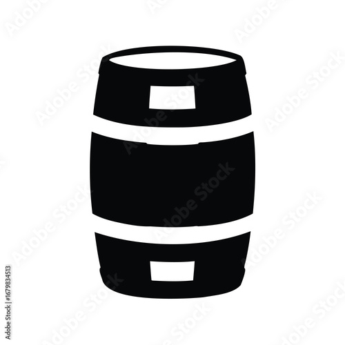 Minimalist black and white illustration of a wooden beer barrel or keg