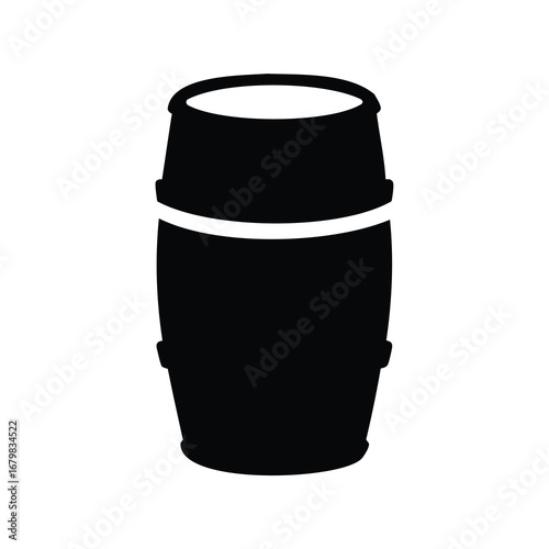 Silhouette of a wooden barrel with hoops used for storing liquids