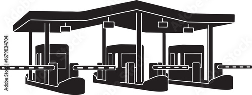 Toll Plaza Logo Icon Vector Black Silhouette of Highway Toll Booths for Transportation, Infrastructure, Roads, and Logistics