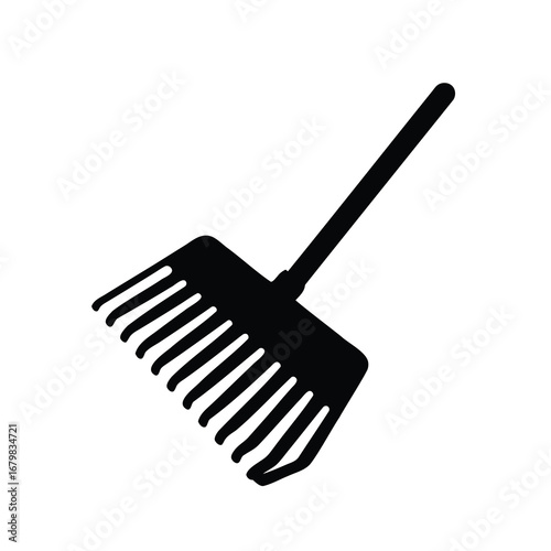 Silhouette of a gardening rake, a tool for collecting leaves or debris