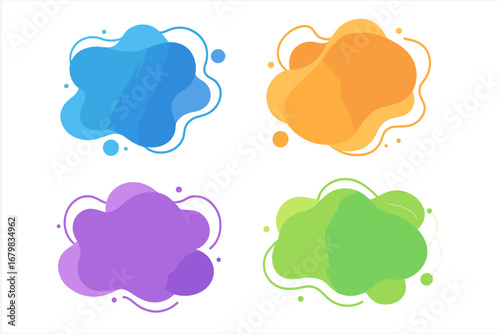 Set of abstract liquid graphic elements. Modern fluid amoeba shape for banner design. Vector collection of colorful gradient blobs for background. Dynamic organic form isolated.