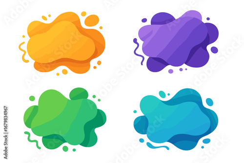 Set of abstract liquid shapes. Vector collection of colorful fluid amoeba blobs. Modern gradient papercut style banner design elements. Dynamic flowing forms for graphic layout.